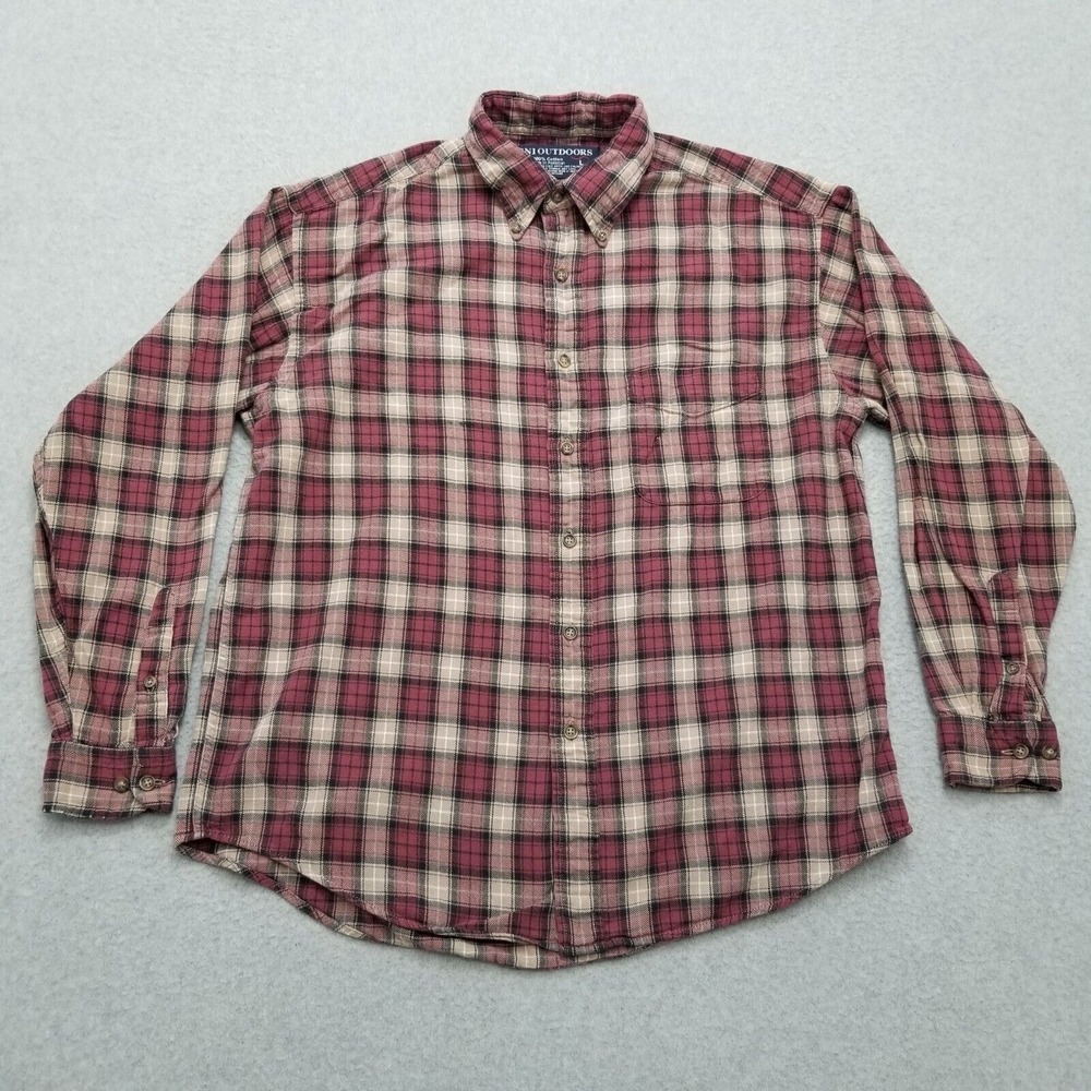 CNI Outdoors Shirt Mens Large Red‎ Plaid Button Up Pocket Long Sleeve Cotton